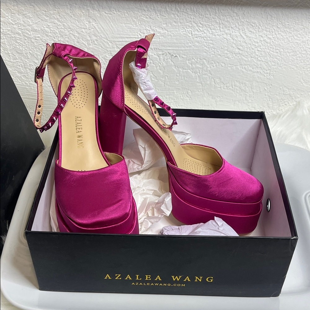 Azalea Wang Pink Satin Platform Heels